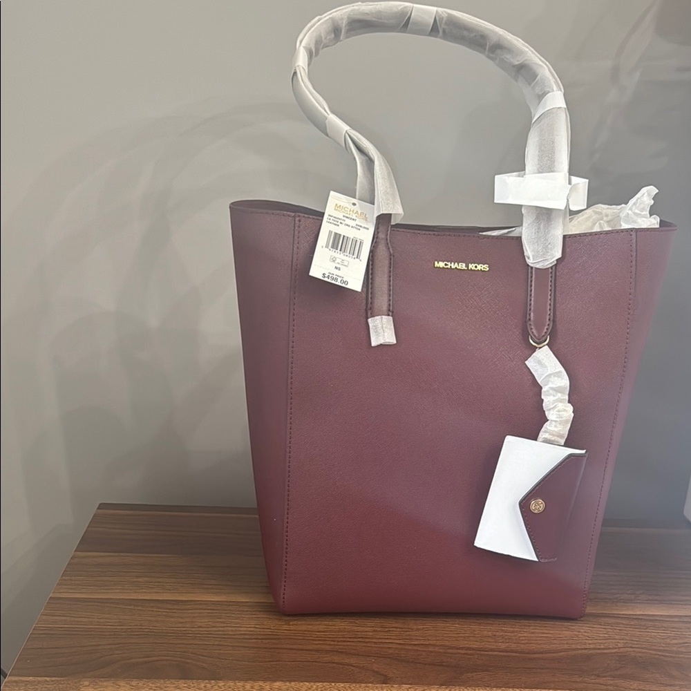 Michael Kors Red Tote Bag Structured Leather Design